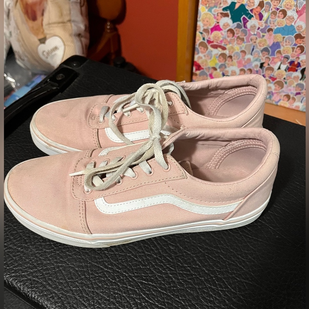 Pink and white Vans